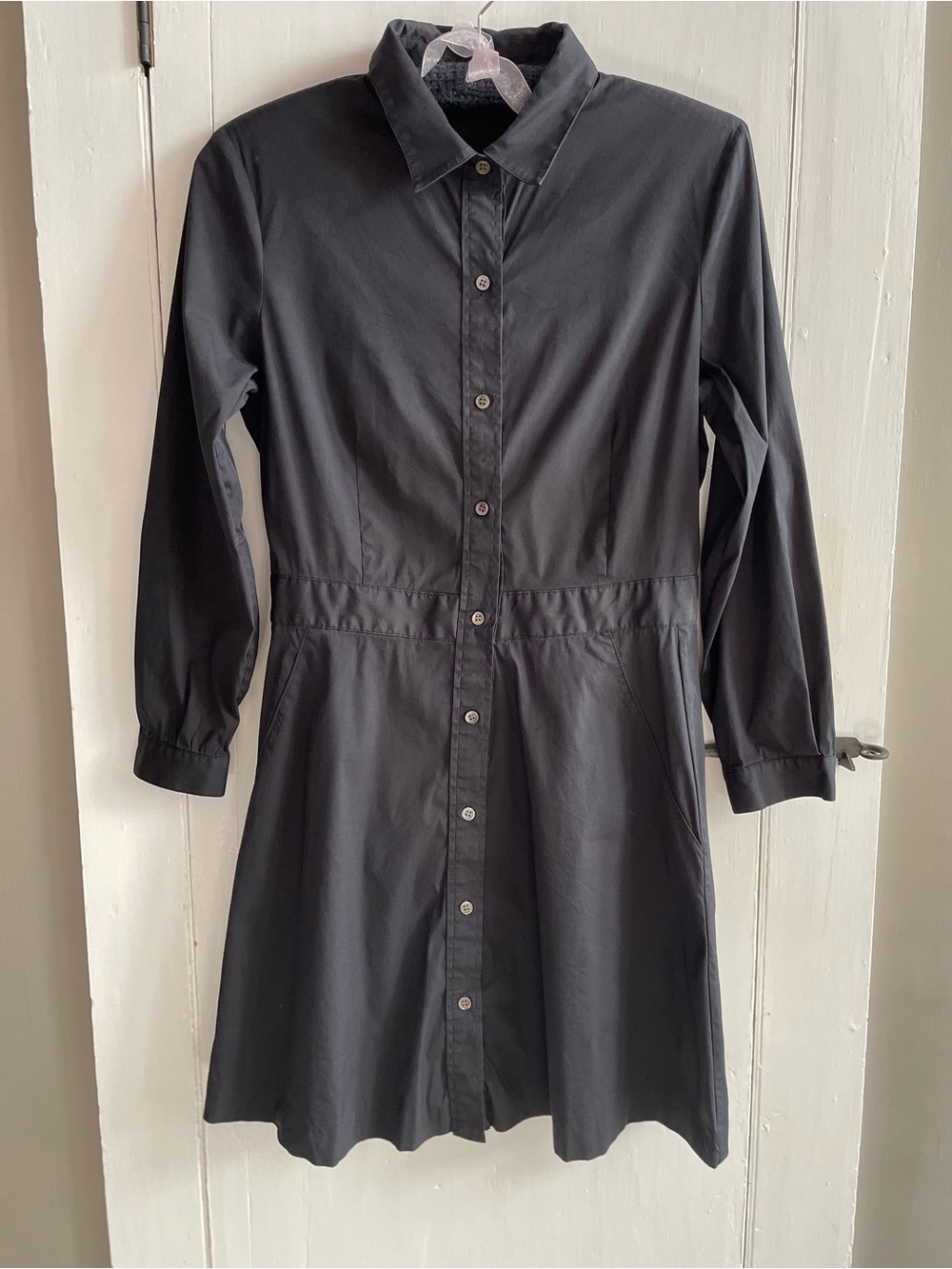 THEORY Cotton Blend Black Button-Front Shirt Dress Size 10